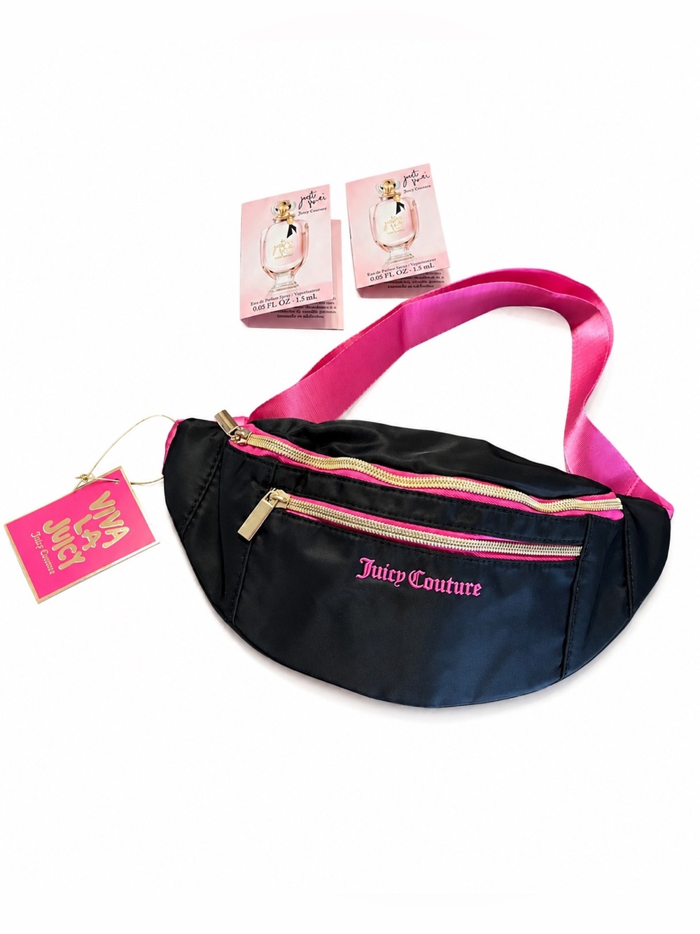 Juicy Couture Belt Bag + Just Moi Perfume Sample Bundle 1.8mL x2-NWT